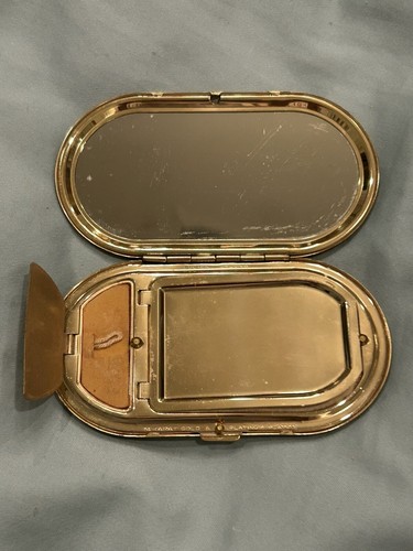 VTG. 1930's LUCIEN LELONG 14K GOLD PLATED MARKED OVAL MAKE-UP MIRROR COMPACT - Afbeelding 5 van 8