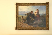 MAGNIFICENT 19C OIL ON CANVAS PAINTING  BY JAMES JOHN HILL, LISTED ARTIST LOVERS