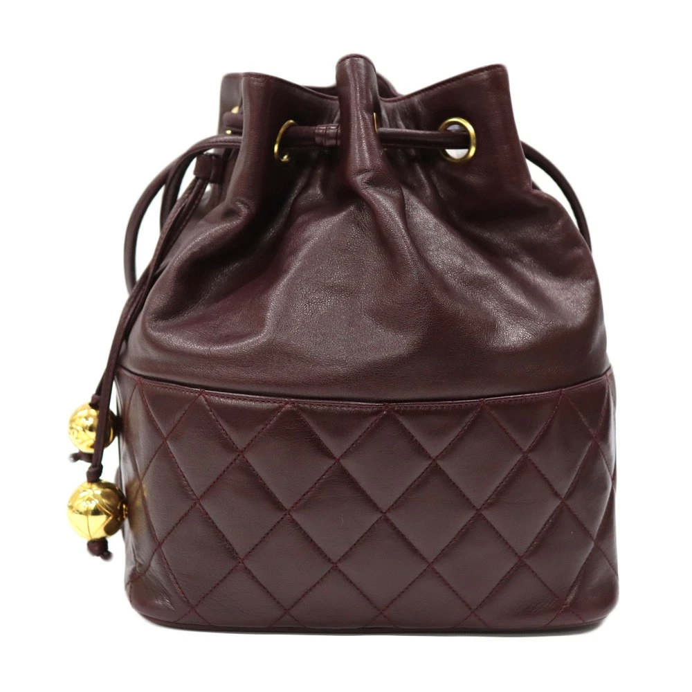 Chanel — Chanel Drawstring Bag Leather Bordeaux with Papers Women's KNB624 #KNB624
