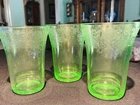 Vtg Florentine Green Depression Glasses Uranium/Vaseline Glass (set of 3) Lot