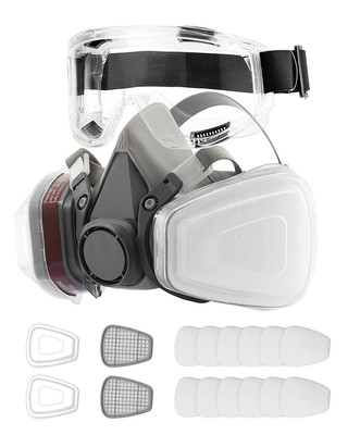 VEVOR Respirator Mask Reusable Half Face Cover with Safety Glasses Filters