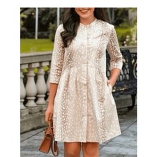 Tuckernuck Antelope Royal Animal Print 3/4 Sleeve Mini Shirt Dress Beige Tan XS