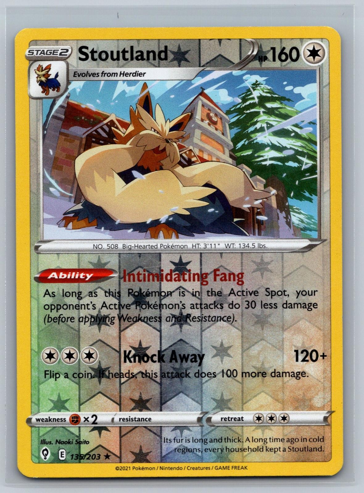 Stoutland 135/203 Rare Evolving Skies Pokemon Card Reverse Holo Near Mint