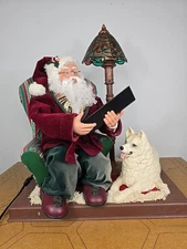 Vintage 1996 Holiday Creations Animated Santa & Dog Moves Lights Up Music GUC 