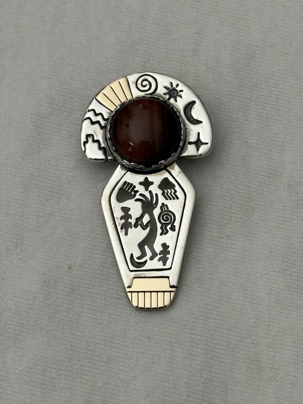 Carolyn Pollack Roderick Tenorio Sterling & 14k Red Tiger's Eye Pendant Pin 12g