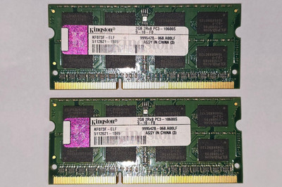 KINGSTON 4GB PAIR 2x 2GB 2Rx8 DDR3 PC3-10600S | 9-10-F0 | SO-DIMM 204 PIN | Used