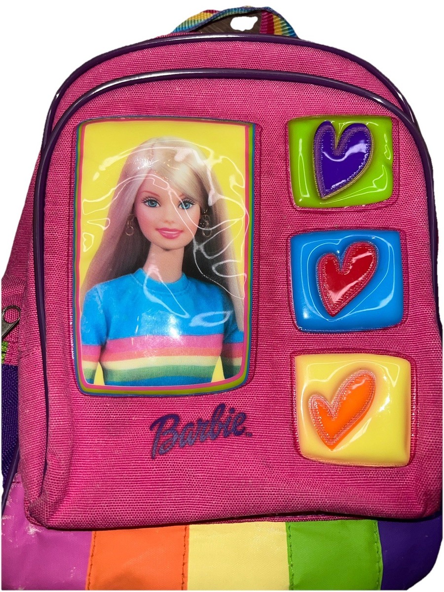 ハピハピ Vintage 2002 Barbie Mini Backpack Pink Purple Hearts Multi Color