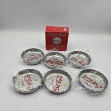 Coca-Cola Coaster Set of 6 Metal Bottle Cap Logo Bar Coasters Retro Vintage