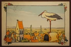 Old postcard fantasy colors - Alsatian landscape by Hansi - written on the back 1944 - VGC