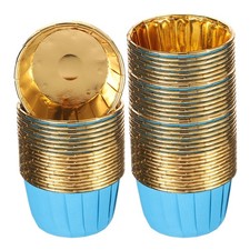 50Pcs Mini Metallic Foil Cupcake Liners for Baking Cupcake Blue/Gold