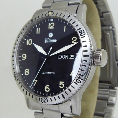Tutima 631 FX Day Date Automatic Mens Black Dial Overhauled Stainless Steel