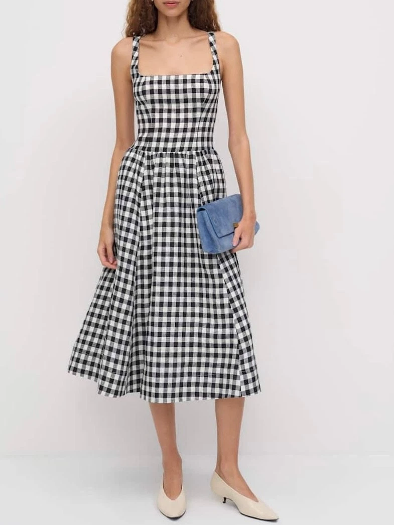 sachin and babi light blue dress 69 Mondo Tee Linen Dress - Black/White Check