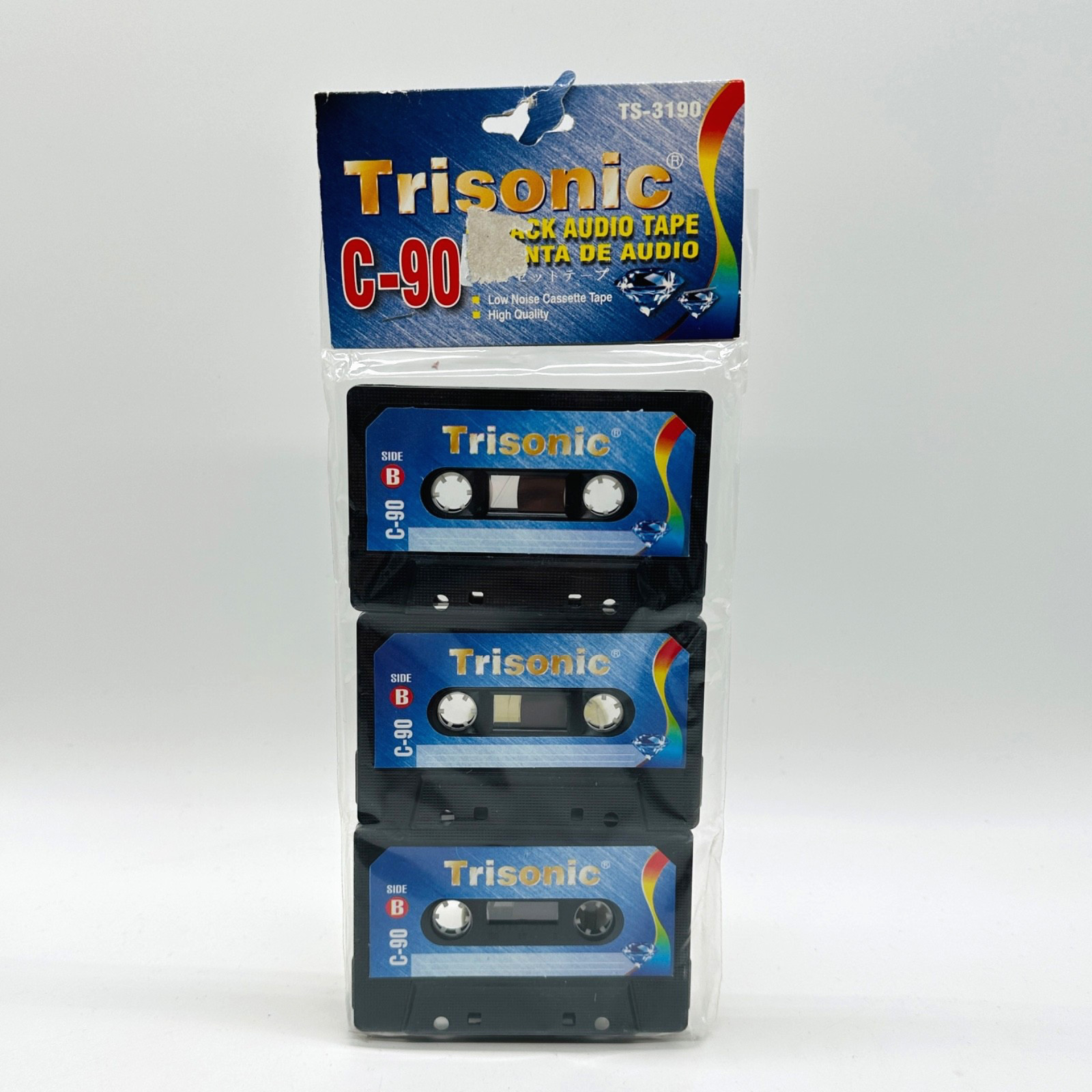 Trisonic Vintage Blank Audio Cassette Tapes TS-3190 3-Pack C-90 min New Sealed