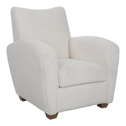 Uttermost Teddy Modern Wood and Fabric Shearling Accent Chair in White - Picture 1 of 8