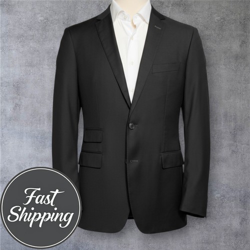 HUGO BOSS Men’s 42L Blazer Sport Coat Black Super 100s Wool 2-Button Jacket - Picture 1 of 12