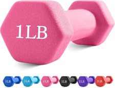 Pink 1LB Single Neoprene Dumbbell  Anti-Roll Hex Home Fitness Equipment for Seni