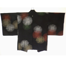 1940s Vintage Japanese Silk Haori Kimono Jacket Urushi Woven Firework Style Pine