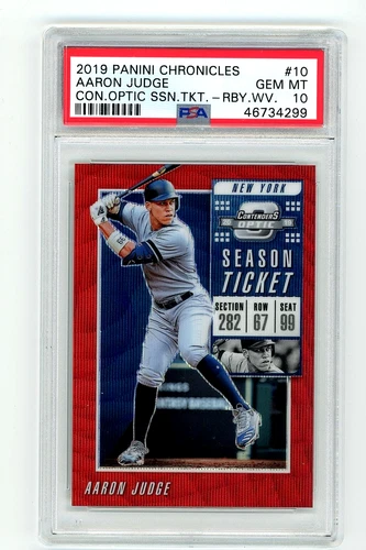 2019 Panini Chronicles Contenders Optic Aaron Judge Ruby Wave Prizm /199 PSA 10