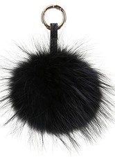 6"Large Fluffy Genuine Fur Pom Pom Keychain Puffy Ball Car Keyring/Bag Black