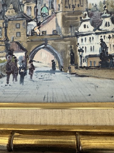 Original Painting Charles Bridge Tower Prague Gold Framed Wall Art - Picture 9 of 17