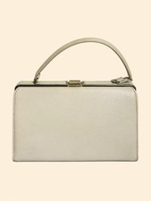 1950s 1960s Vintage Ivory Structured Frame Handbag Mid Century Purse