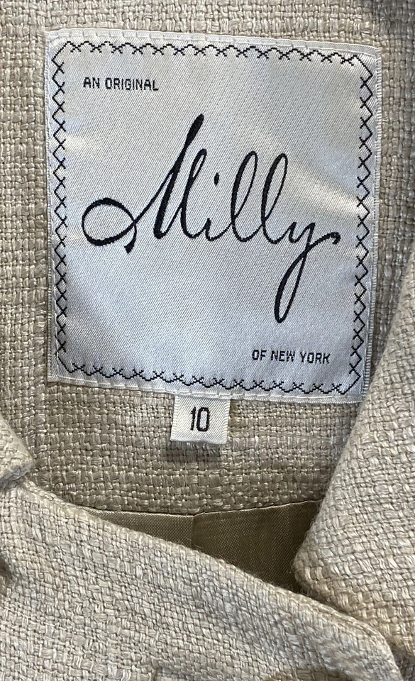 Conjunto de traje chaqueta falda doble botonadura mezcla de lino beige Milly para mujer 10 Y2K Foto 4 de 4