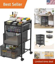 Rolling Utility Cart with 3 Drawers, Craft Organizer and Storage with DIY Div...