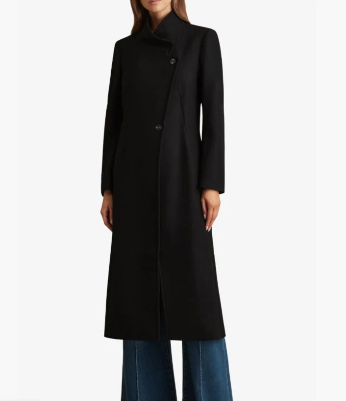 NEW,  Reiss Mollie collared buttons front Long Coat in Black Size 4 #LT38 - Image 3 of 4