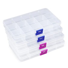 Opret 4 Pack 15 Grid Bead Organizer Box Clear Jewelry Storage w Dividers