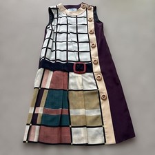 PRADA Silk Dress Size 40 Geometric Pattern Sleeveless with Belt Black