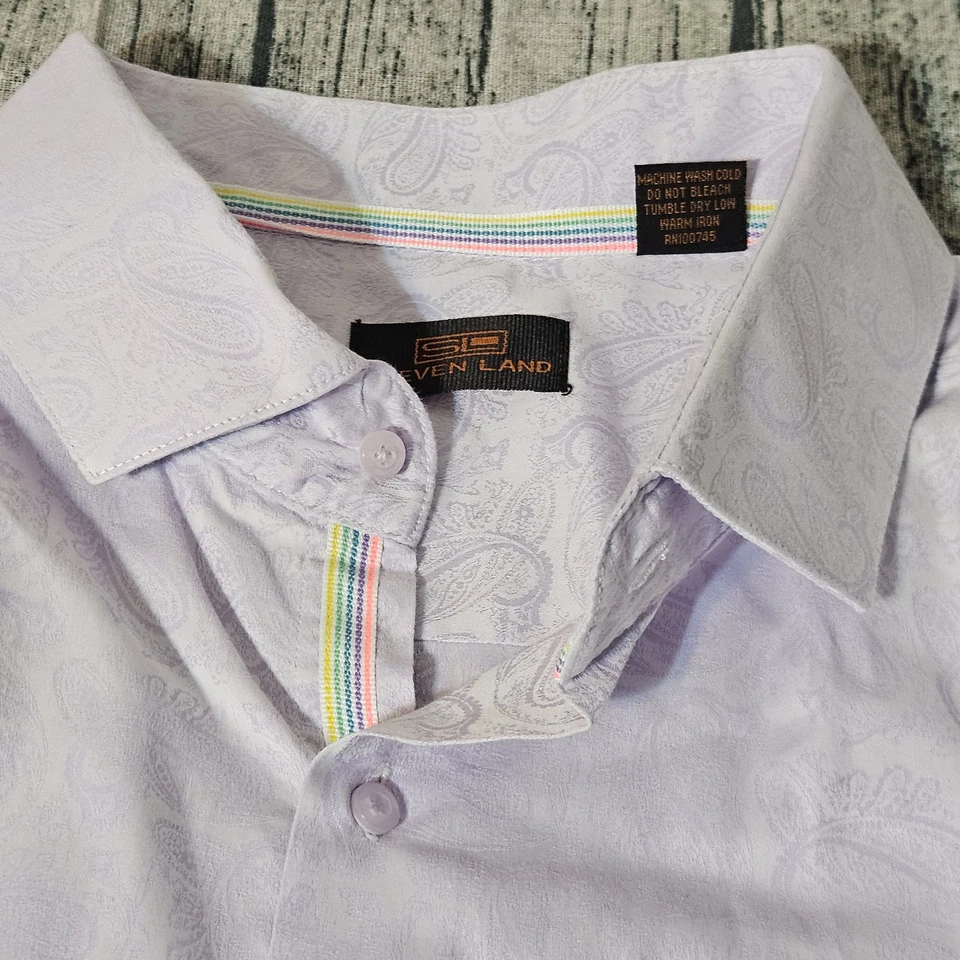 Camisa de Vestir Steven Land PAISLEY VIOLETA Doble Puño Francés L/S 18.5 34-35 3XL Foto 3 de 4
