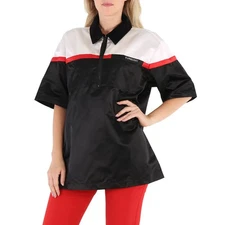 Burberry Ladies Colorblock Silk Satin Oversized Short Sleeve Bowling Shirt,