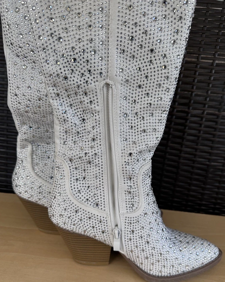 Country Country Brillo Blanco Estrás Brillo Disco Vaquera Western Foto 4 de 4