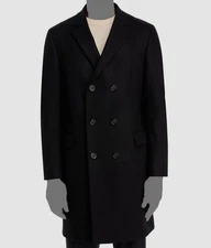 Bloomingdale Men's Black Cashmere Wool-Blend Double-Breast Overcoat Sz 42R