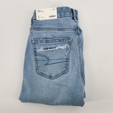 American Eagle Mom Jeans Size 0 Ripped Distressed Light Wash Denim raw hiem new