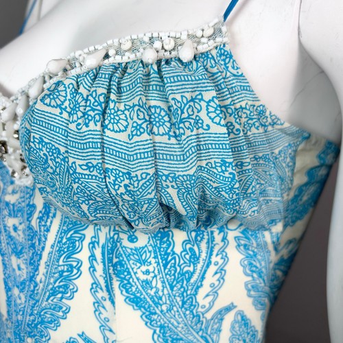 Tracy Reese dress size 2 Y2K maxi slip beaded corset cream blue silk vtg Mermaid - Picture 5 of 14