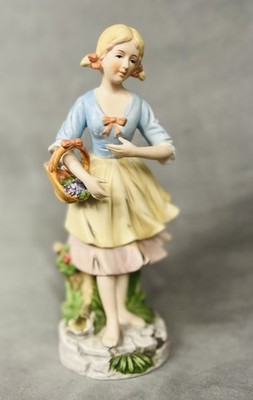Vtg ARDALT JAPAN LENWILE China Figurine Woman Holding Basket Of Flowers #7233