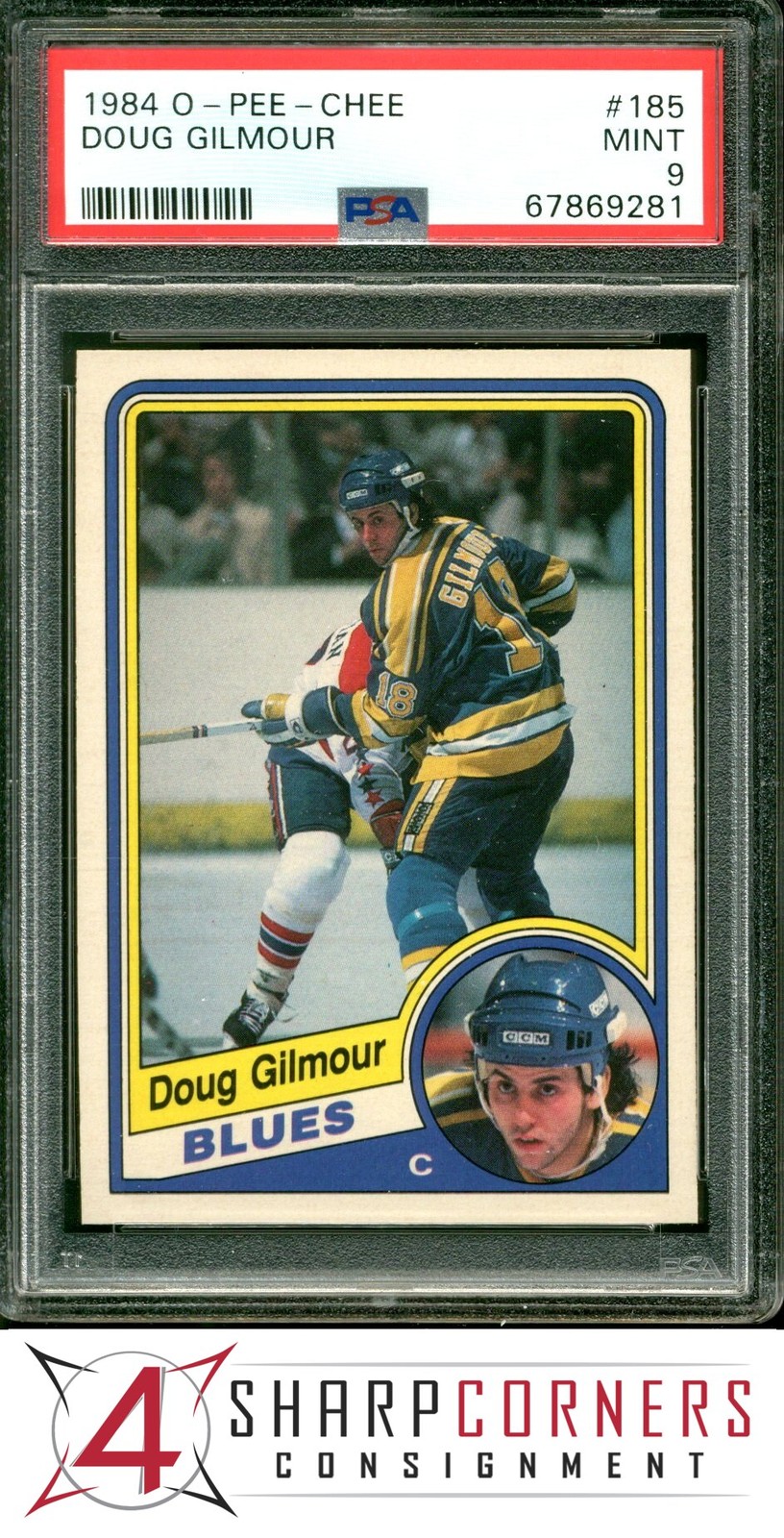 1984 O-PEE-CHEE #185 DOUG GILMOUR RC BLUES HOF PSA 9