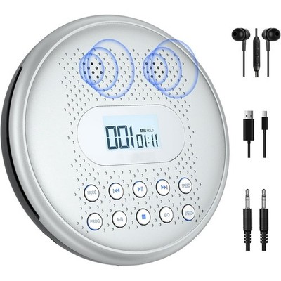 Portable Rechargeable CD Player w/ Stereo Speakers LCD AUX Anti-Skip for Car