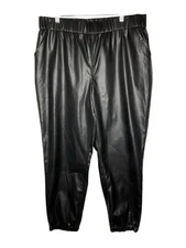 LOGO by Lori Goldstein Faux Leather Joggers A558170 Black Size 16 NEW