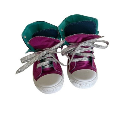 Avon Kids Magenta Teal Canvas High Top Sneakers Silver Glitter Laces Size 13