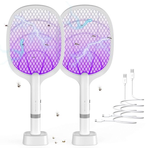 Electric Fly Swatter 5000 V, 2-in-1 USB Type-C Electric Mosquito Swatter with