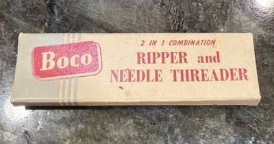 Vtg Boco 2 In 1 Combination Ripper and Needle Threader Original Paperwork & Box