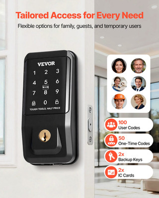 Keyless Entry Door Lock, Touchpad Electronic Deadbolt with IC Card, Matte Black