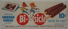 Vintage 1958 Bi-Sicle Frozen Fudge Pops Store Display Advertising Litho in USA