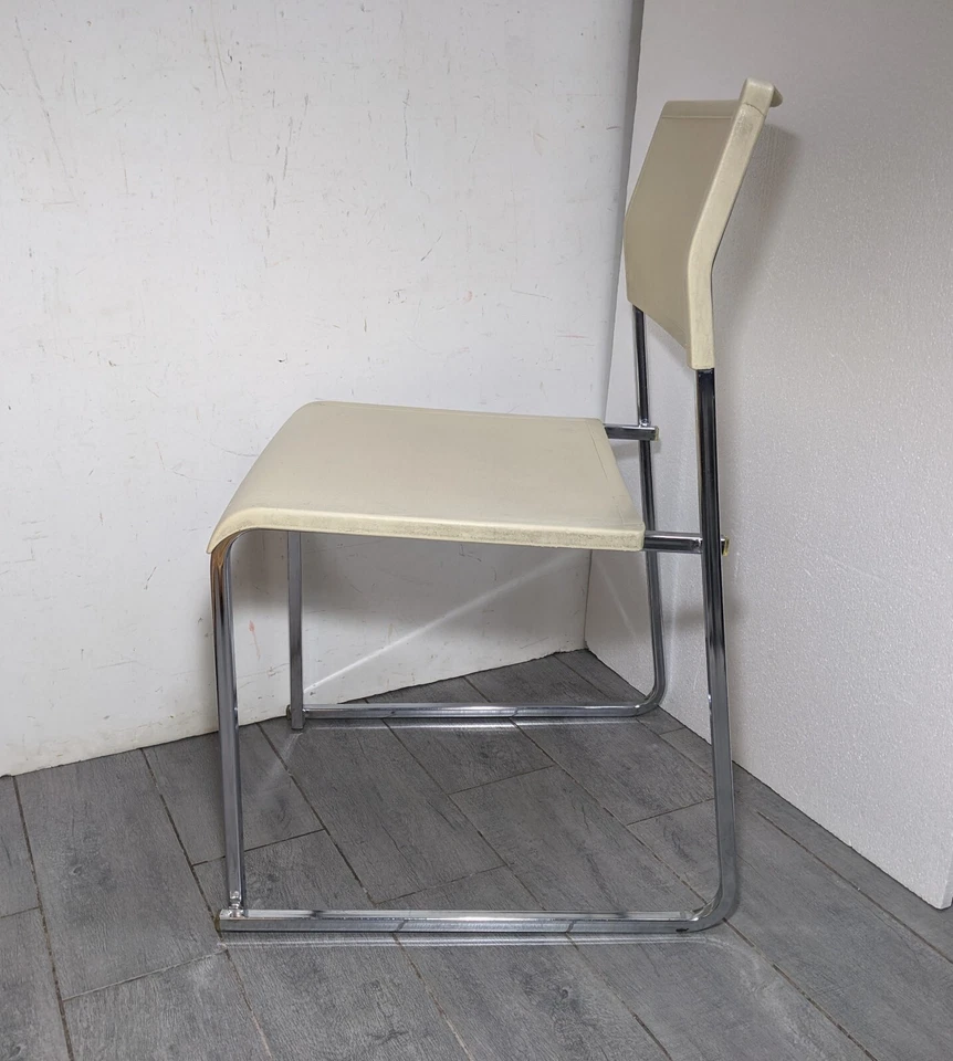 Винтажный хромированный боковой стул Krueger — середина века модерн — совсем белый - Изображение 2 из 4