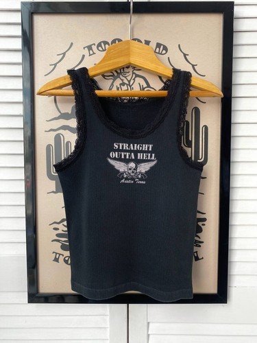 Vintage Avant Garde Skull Graphic Lace Trim Cropped Tank Top - Picture 8 of 11