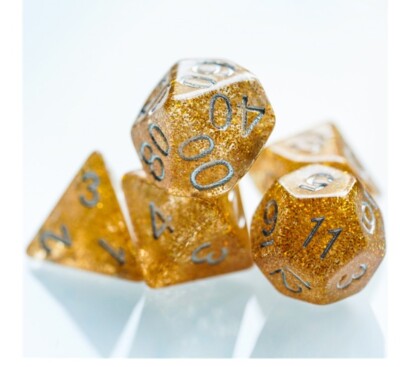 Gold Glitter Resin Polyhedral D&D Dice Set Table Top Role Play Dungeons & Dragon