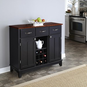 Cherry Wood Top Black Buffet Sideboard Storage Cabinet Home Dining