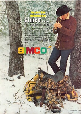 Simco Saddle Vintage Print Ad Promo Art Saddle Horse Blanket Snow Cigar Winter